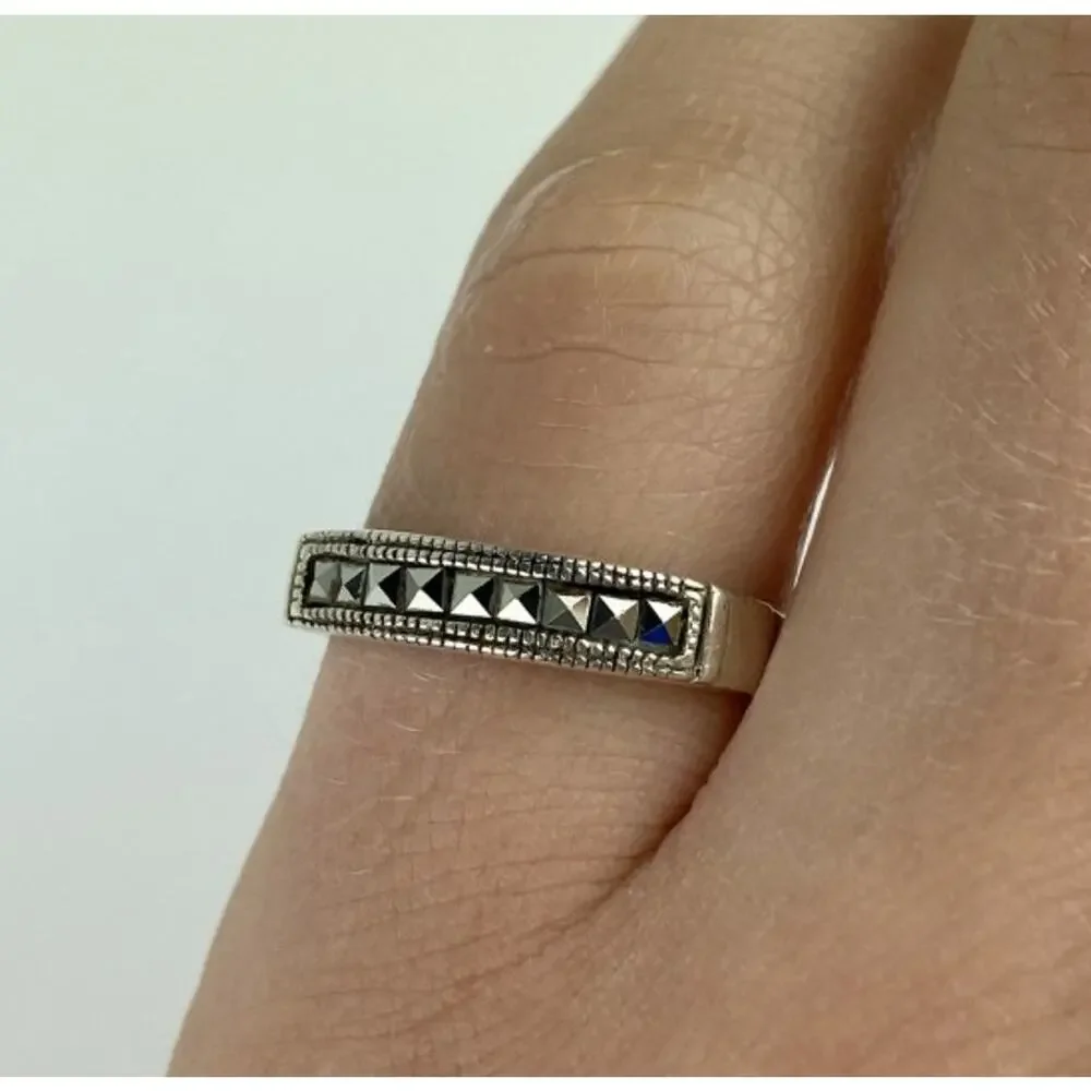 Vintage 925 Sterling Silver Marcasites Ring Size 5.5